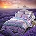 LOVO Fragrance of Provence Beautiful 100% Cotton 4-Piece Bedding Set 1x Duvet Cover, 1x Flat Sheet and 2X Pillow Covers Purple Queen