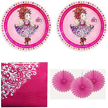 Fancy Nancy Party pack for 16 guests - plates, napkins and mini fan decorations