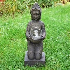 Buddha Windlicht Dekofigur Skulptur - H44cm grau-braun