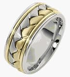 Woven Style 9mm 18 Karat Two-Tone Gold Comfort Fit Wedding Band Ring
