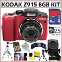 Kodak Easyshare Z915 10MP Digital Camera in Red + 8GB Deluxe Accessory Kit