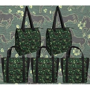 Horses and Horse Grocery BAG SET 5 Pieces 2 Insulated Zippered Bags and 3 Sturdy Shopping Bags in Designer Prints Gift Idea