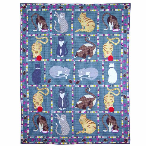 Patch Magic Twin Kitty Cats Quilt, 65-Inch by 85-Inch
