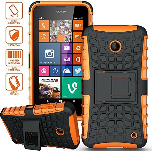 ElBolt 3 in 1 Bundle Nokia Lumia 635 / Nokia Lumia 630 Armor Grenade Stand Hard Gel Case - Orange with Free Ultra-Sensitive Stylus Pen and Premium Screen Protector by BeautyCentral TM