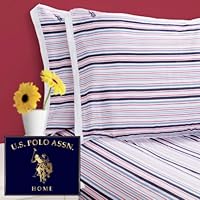 U.S. Polo Assn. 350-Thread Count 100-Percent Cotton Sateen Hemstitch Sheet Set, Multi-Stripe, Queen