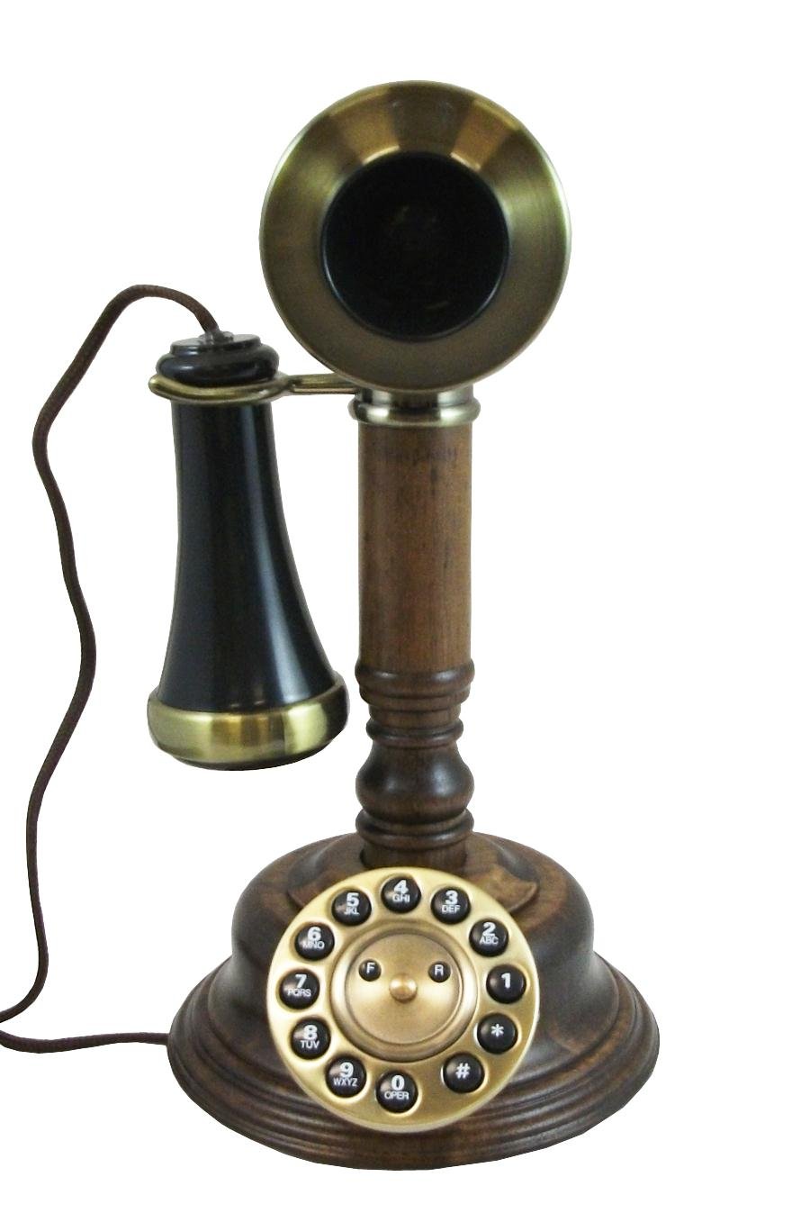 NEW Wood Candle Stick Telephone, Wooden Candlestick Phone Old Fashioned, Brown eBay