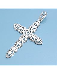 Sterling Silver Unique Celtic Cross Pendant Elegant Polished 925 Italy New 44mm with 2mm Figaro Chain