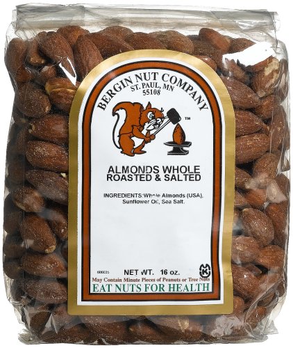 Bergin Nut Company Almonds Whole, Roasted Salted, 16-Ounce Bags (Pack of 2) by Bergin Nut Company
