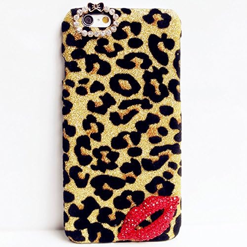 Iphone 6 Case (4.7 Inch) Extreme Deluxe Bling Diamante Leopard Print Red Lips Handmade Clear Crystal Rhinestone Diamond Skin Case Cover Compact, Elegant, Stylish Hard Phone Shell Protection for Iphone 6