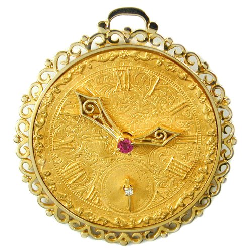 Childrens Toyshop  Jewelry : Antique Gold Clock Brooch, circa 1940s