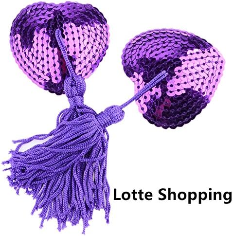 Lotte Shopping Sexy Purple Lingerie Sequin Heart Tassel Breast Bra Nipple Sticker Cover Pasties(1 Pair)
