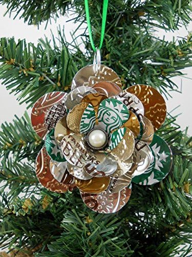 STARBUCKS Flower Christmas Ornament. Recycled Soda Can Art.