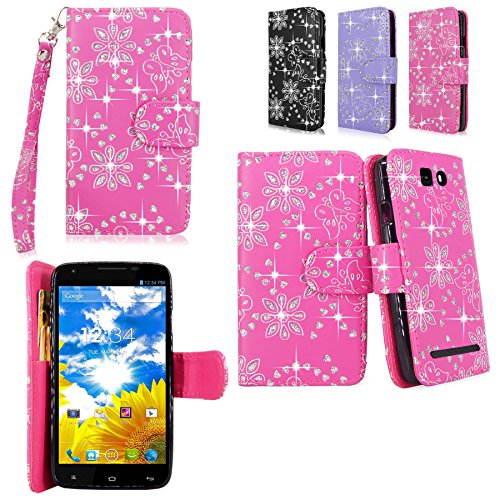 Cellularvilla Wallet Case for BLU Studio 5.5 D610a Pink Glitter Pu Leather Wallet Card Flip Open Pocket Case Cover Pouch