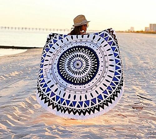 Large 60" Indian Mandala Roundie 100% Cotton Hippy Boho Roundie Gypsy Beach Throw Round Yoga Mat Round Beach Towel with Tassels Multi Color