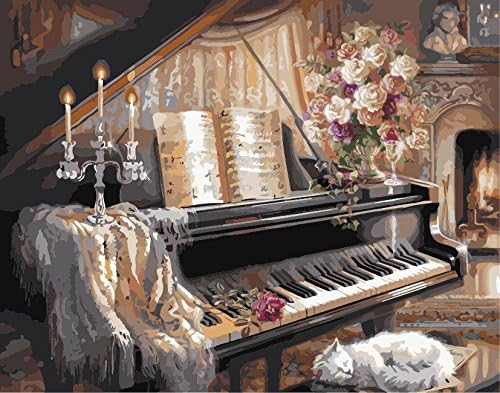 DIY Fans® New Paint by Number Kits for Adults Kids - Piano 16x20 inch Linen Canvas without Wooden Frame