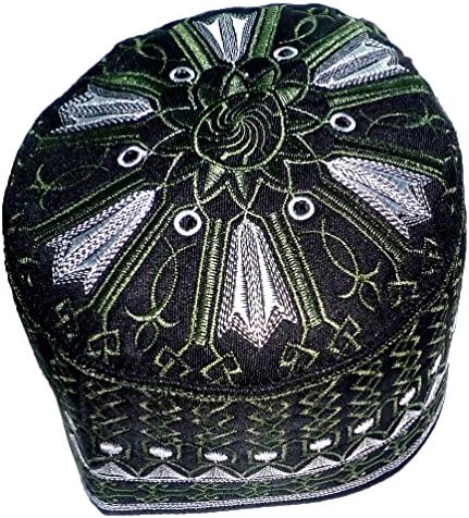 Muslim Prayer Cap Mens Skull Islamic Kufi Hat - Size 23" Green Pattern