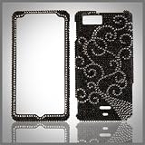 Silver Swirl on Black Cristalina crystal bling case-cover Motorola Droid X MB810