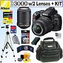 Nikon D3000 10MP Digital SLR Camera with 18-55mm f/3.5-5.6G AF-S DX "VR" and 55-200mm f/4-5.6G ED IF AF-S DX "VR" Zoom-Nikkor Lenses + 8GB Deluxe Accessory Kit