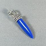 Silver Plated Lapis Tiger Tooth Pendant - Ladies Necklace Charm with September Birthstone (1.5 inch)
