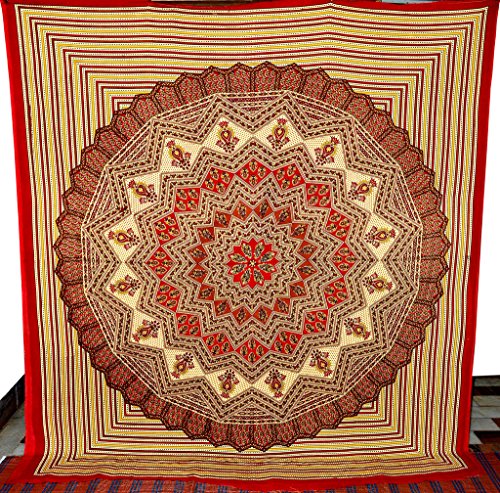 PUSHP WALA 1 + 1 Indian Handloom Typical Rajasthani Hand Printed Mandala Tapestry Wall Hanging Throw Bohemian Bedspread Multi-Color