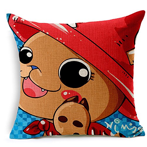 Custom Cotton Linen Leaning Cushion Throw Pillow Covers Pillowslip Case,Size 17.7" x 17.7" Square ,Cute cartoon characters -003