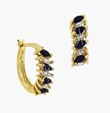 Genuine Sapphire Stone Marquise Cut Accent Hoop Earrings