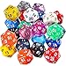 TecUnite 25 Pieces Polyhedral Dice Set for DND RPG MTG and Other Table Games with Random Multi Colored Assortment (D20)