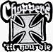 Choppers 'Til you Die - Motorcycle Patch with Iron Cross, Black & White - Embroidered Iron On or Sew On Patch