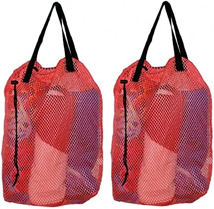 2 Pack-Baja Beach Mesh Bag Tote (Swim, Toys, Boating, Etc.) (Neon Orange)