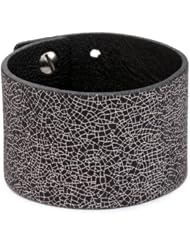 Streets Ahead 1 1/2" Crackled Silver and Black Leather Clean Cuff Bracelet