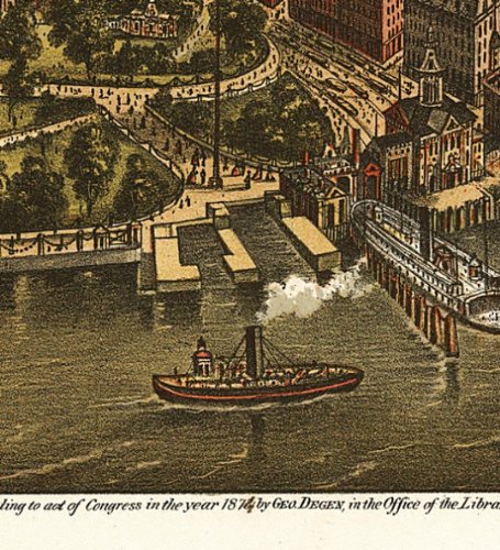 1873 BEAUTIFUL WALL MAP NEW YORK BROOKLYN BATTERY PARK