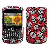 Silver Skulls on Red Leopard Print Protector Case for BlackBerry Curve 8520 ....