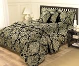 6 PIECE JACQUARD BLACK & GOLD BEDDING - DOUBLE DUVET SET & BEDSPREAD THROW