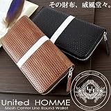 United HOMME☆メッシュ×パンチングセンターライン!メンズ長財布!ブラック ライン