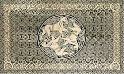 Green & Black & White Celtic Horse Indian Bedspread, Queen Size