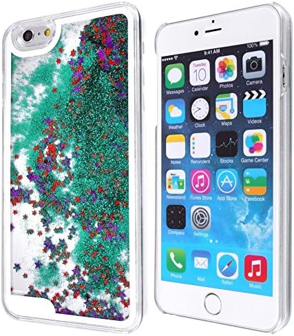 Giraffe Power(TM)-Iphone6 Plus case &amp;cover Transparent Plastic 3D Colors Glitter Quicksand and Star &amp; Heart Liquid inside (Green 5.5 only Gift 2 screen protectors)