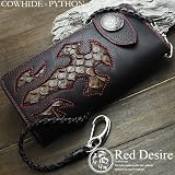 『Red Desire』本革×パイソン50￠コンチョバイカーズウォレット 長財布 RD-3　　高級牛革使用本格バイカーズウォレット