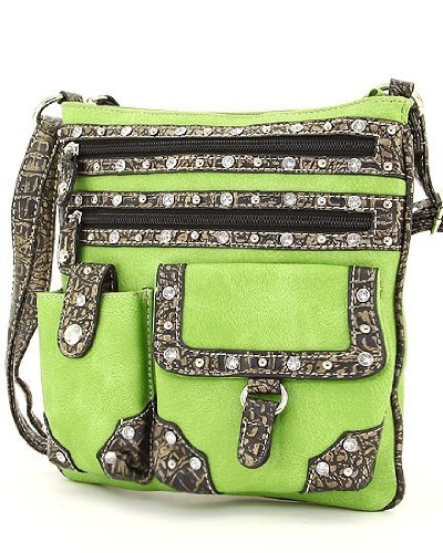 Lime Green Crocodile Rhinestone Western Hipster Purse
