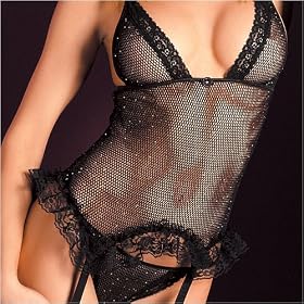 Temptress Francesca collection, Bralette, Bustier, Flirt Chemise, Skirtini, Gloves, Thong and Lace top sheer stockings.