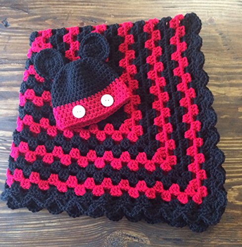 Mickey Mouse Inspired blanket and hat set
