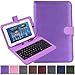 HDE Diamond Stitch Hard Leather Folding Folio Case Cover with Micro USB Keyboard for 7' Tablet (Purple)