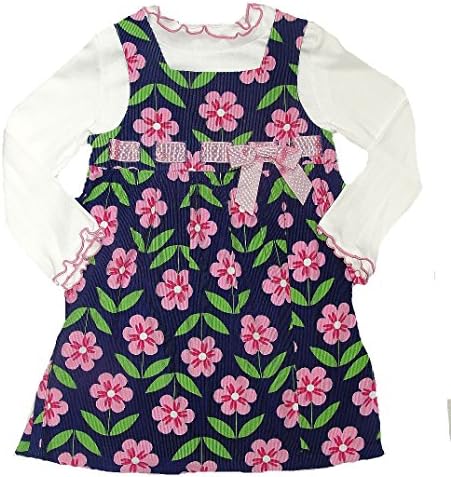 ASHLEY ANN Girl's Size 4 Navy Blue Floral Corduroy Jumper Dress Set