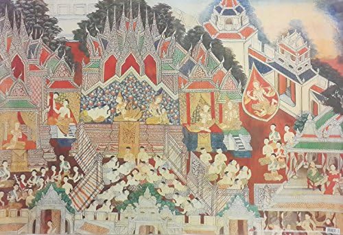 Exotic Elegance 3 Sheets 3 Designs Thai Ancient Mural Printed Gift Wrap Paper.