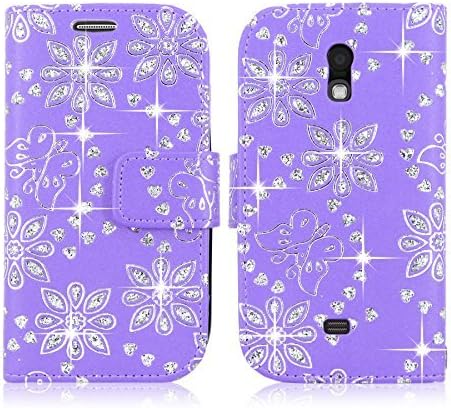 Cellularvilla For Samsung Galaxy Light T399 T-Mobile Wallet Pu Leather Flip Folio Stand Case Cover Pouch Credit ID Card Holder Slots Money Pockets and Detachable Wrist Strap (Purple Glitter)