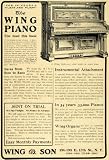 1902 Ad Wing & Son New York Piano Musical Instruments Antique Vintage Music - Original Print Ad