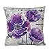 European Style Decorative Purple Flower Cotton Linen Waist Throw Pillow Case Pillow Cover Home Seat Cushion