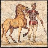 Charioteers of the Four Factions of Circ By Unknown. ART PRINT ON CANVAS with 3/4 inch deep bars. Size: 13 x 13 Inches