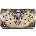 Justin West Tooled Leather Laser Cut Rhinestone Cross Studded Shoulder Concealed Carry Tote Style Handbag Purse (Beige Wallet)