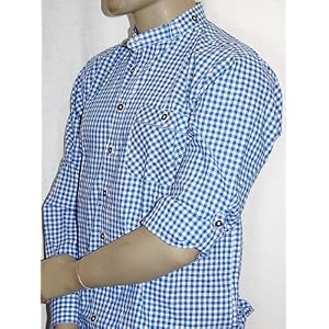 Tracht und Freizeithemd Füssen royalblau mit Stehkragen und Krempelärmel