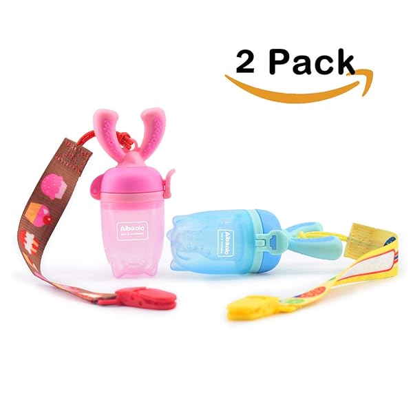 Aibaolo Baby Food Feeder Pacifier 2 Pack With 2 Pacifier Clips